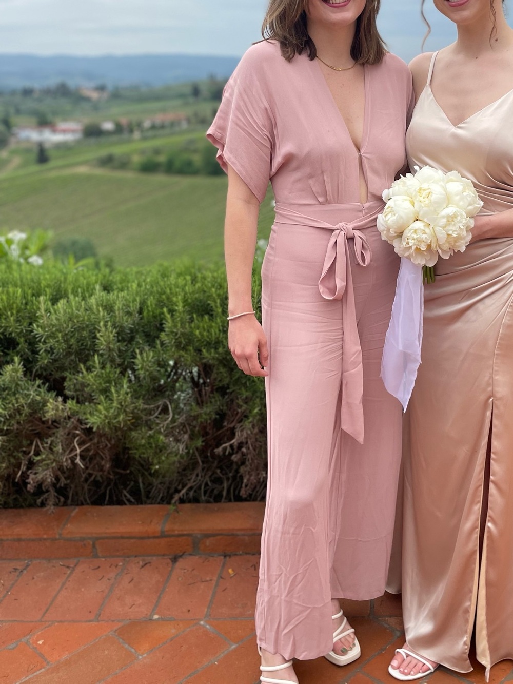 Reformation Dusty Rose V-Neck Jumpsuit